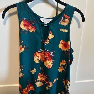 MARKET & SPRUCE Dark Teal Green Floral Sleeveless Top, Size S